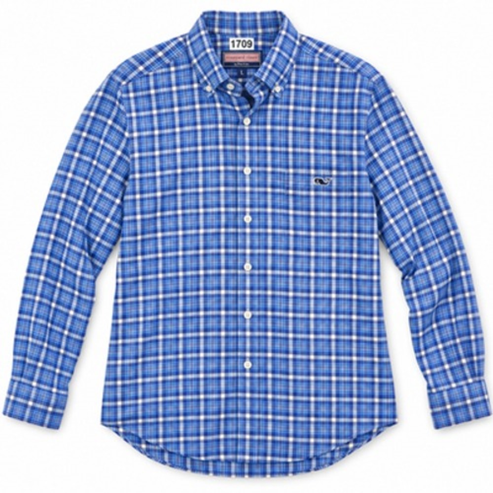 Vineyard Vines Tucker Shirt Mens Medium Blue Plaid Cotton Twill Whale Logo